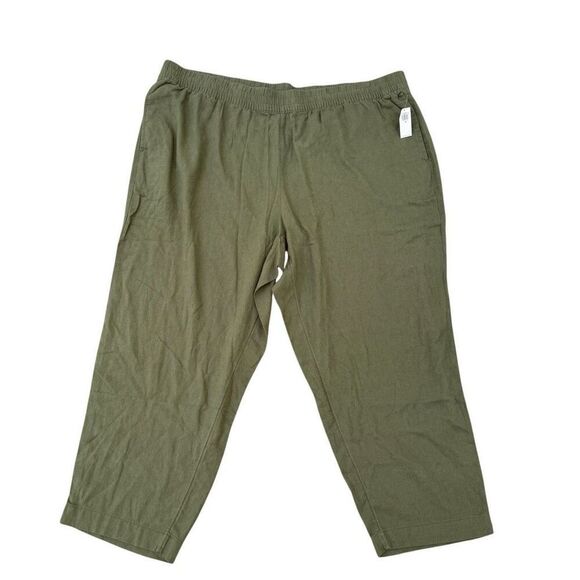 Old Navy Pants - Old Navy Linen Blend Straight Pants Green High Rise comfort waistband 3X NWT